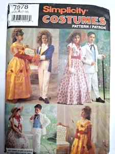 Suit Dress Southern Belle Costume Childs 7-14 Simplicity 7978 Sewing Pattern UC - Picture 1 of 10