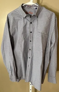 Alan Flusser Men's XL Shirt Button Down Long Sleeve Cotton Shirt Purple Grid - Picture 1 of 9