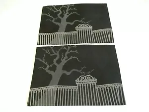 SET OF 2 BLACK DAMASK FABRIC PLACEMATS 12" x 18", TREE & GARDEN GATE - Picture 1 of 6