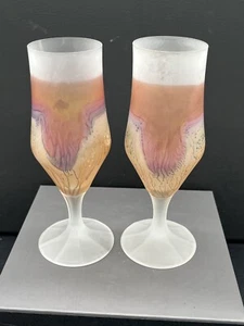 2 Hebron Arts Rueven Nouveau Satin Weinglas Sektflöte Israel Palästina - Bild 1 von 12