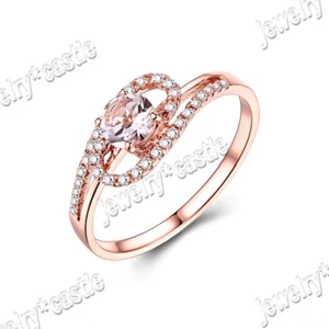 Gemstone Morganite Si/h Diamond 10k Rose Gold Vintage Halo Fine Wedding Ring - Picture 1 of 5