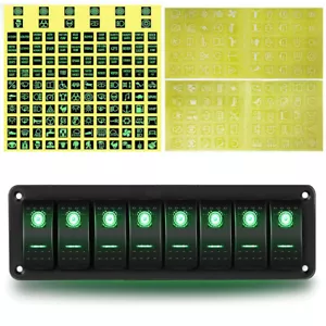 Green 8 Gang Toggle Rocker Switch Panel for Car Marine Boat RV Waterproof 12-24V - Picture 1 of 8