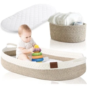 Baby Changing Cotton Moses Basket with Mini Basket, Waterproof Changing Pad - Picture 1 of 4