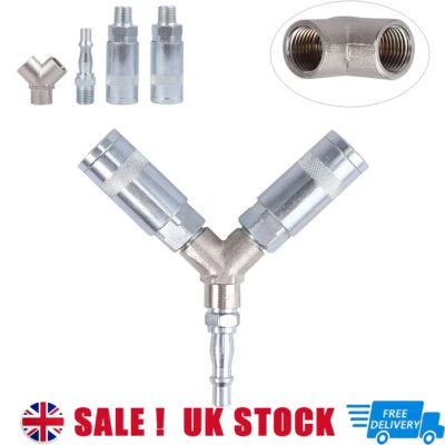 QNGENET 3 WAY QUICK RELEASE 1/4" BSP AIRLINE COUPLING AIR LINE HOSE Y SPLITTER CONNECTOR