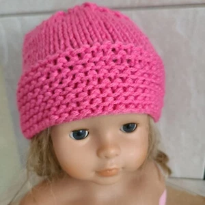 Gorro tejido bebé niña hecho a mano rosa talla 1-3 meses - Imagen 1 de 9