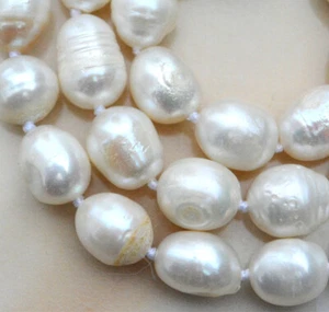 NATURAL 9-11MM WHITEW AKOYA CULTURED PEARL NECKLACE 18" 14KGP CLASP - Picture 1 of 6