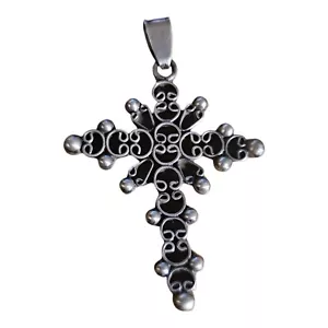 Collana ciondolo croce vintage argento sterling MESSICO TAXCO vortici di ciottoli 12,7 g - Foto 1 di 6