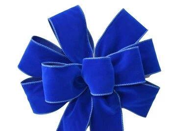 Blue Velvet Outdoor Wreath Bow - Handmade - Wired - Christmas Holiday - Image 1 of 4