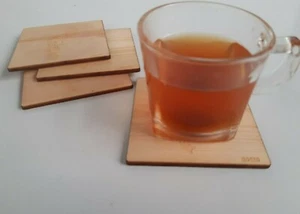 Engraved Wooden Tea Coffee Drink Glass Cup Coasters Pad Table Coaster Set 4 Pcs - Picture 1 of 12