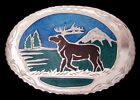 IL02104 *MIB* COOL GIFT! 1970s **MOUNTAIN ELK SCENE** ENGRAVED SILVER BUCKLE