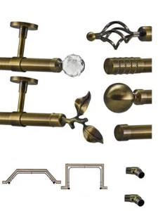 19mm Ceiling Fit Antique Brass Bay Window Curtain Pole For Eyelet Curtains - Picture 1 of 9