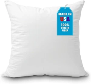 Throw Pillow Insert 18 X 18 Inch Hypoallergenic 100% Virgin Fiber Made in USA Be - Picture 1 of 12