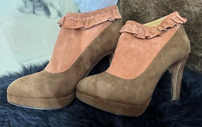 RARO Charlotte Olympia Marrón y Rosa Gamuza Plataforma Botines Tacones 38.5 Foto 1 de 4