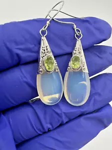 Opalitgrün Peridot rund 925 Sterlingsilber Hängel Tropfen Ohrringe 1,3 Zoll - Bild 1 von 22