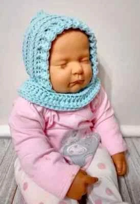 handmade crochet baby hood hat cowl newborn 0-3 months unisex icy blue new - Image 1 of 3