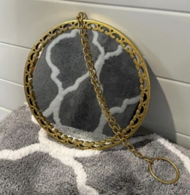 Runder Hängespiegel 25x25 cm Vintage Gold Metallrahmen mit Kette Wanddeko - Bild 1 von 4