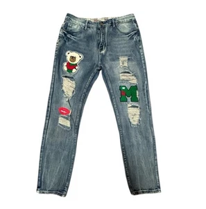 Jeans denim effetto invecchiato con toppa lavoro street wear jeans uomo taglia 34 - Foto 1 di 10