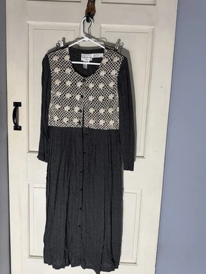 Vestido Vintage Años 90 Cottagecore Negro Lunares Manga Larga Pradera Crochet / 10 Foto 1 de 4