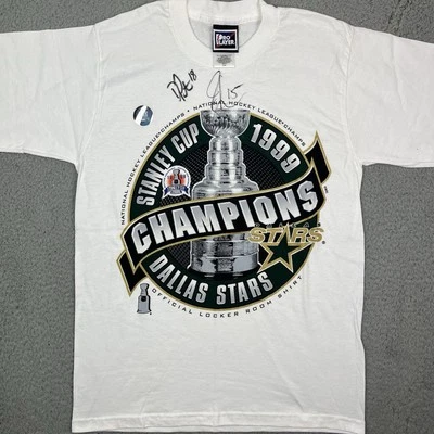 Vintage 1999 Dallas Stars Champions Stanley Cup T Shirt Signed Youth L 14/16 - Image 1 of 4