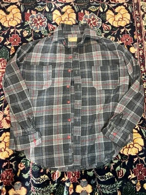 20 世纪 60 年代手工羊毛/棉纽扣法兰绒衬衫尺寸 L/XL 状况良好 — 第 1/4 张图片