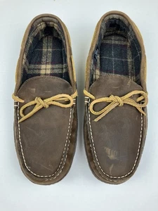 Neu ohne Etikett LL Bean Herren 10 M Leder handgenäht Mokassin Slipper Flanell gefüttert #212164 - Bild 1 von 8