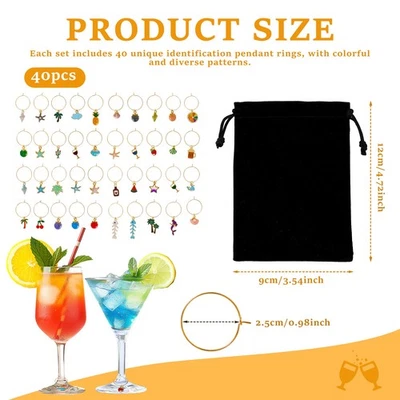40Pcs Wine Glass Identifier Reusable Metal Wine Glass Pendant Ring for qrGpT - image 1 of 4