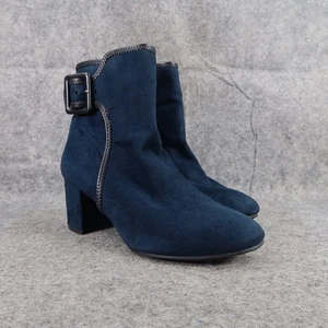 White Mountain Shoes Womens 6 Booties Fashion Blue Block Heel Career Classic Zip - Picture 1 of 14