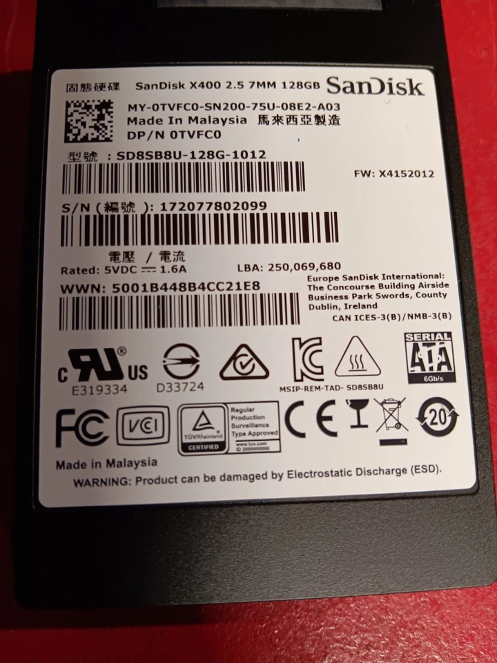 SanDisk X400 (SD8SB8U-128G-1012) 128GB SATA-3 6Gb/s 2.5" x 7mm Solid State Drive - Image 1 of 3