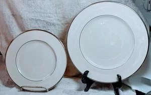 Lenox 6 Dinner Plates &  6Salad Plates Cream Color w/ Platinum Trim Made In USA  - Picture 1 of 5