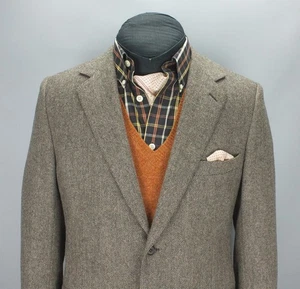 Canali Mens Tweed Jacket Herringbone Brown-Beige Cashmere Wool 52R/42 Sport Coat - Picture 1 of 24