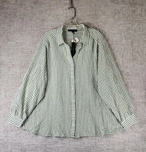 Jane + Delancey gestreifte Crinkle Bluse Damen 2X grün weiß Langarm neu mit Etikett - Bild 1 von 11