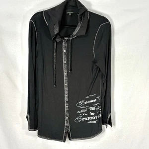 TRICOTTO Kapuzenshirt Damen L schwarz langarm dünnes Oberteil Knopfleiste Goth Top - Bild 1 von 10