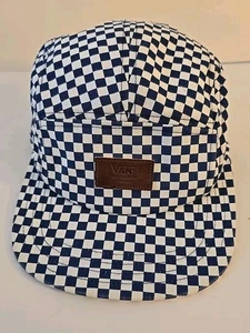 VANS Davis 5 Panel Check Blue & White Checkerboard Strapback Hat Short Brim OSFA - Picture 1 of 9