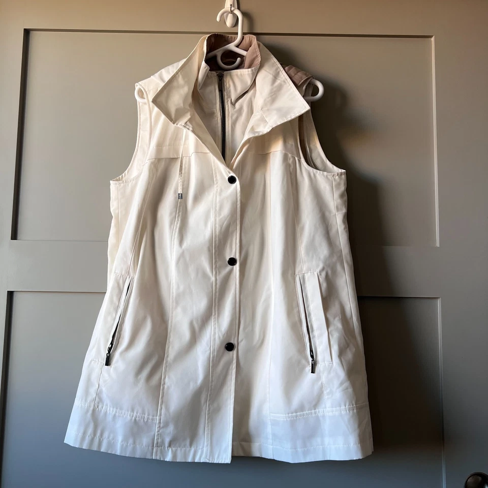 Coldwater Creek Mujeres Marfil Capucha Largo Chaleco Chaqueta Pequeño Grande Repelente al Agua Foto 1 de 4