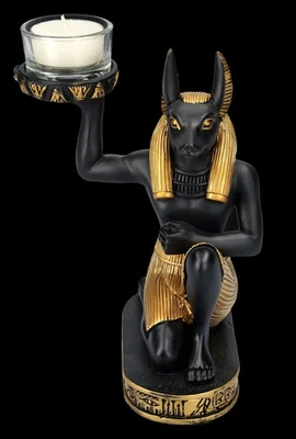 Tealight Holder - Anubis Figurine Kneeling - Mythology Egyptian God Deco H 18 CM - Image 1 of 4