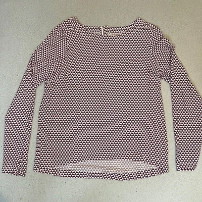 Hilfiger Denim Top Women’s Size M Burgundy Cream Geometric Long Sleeve Casual — 第 1/4 张图片