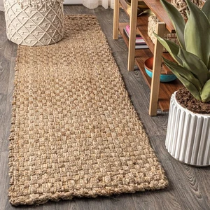 Natural Jute Runner Rug 2 x 12 Handwoven Bohemian Coastal Durable Reversible Rug - Picture 1 of 6