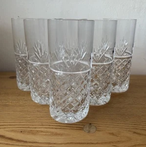 Beautiful Set Of 6x Good Quality Cut Crystal Highball Tumbler Glasses - Picture 1 of 8
