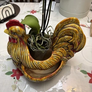 Vtg 1976 Arnel's Pottery MCM Colorful Rooster Chicken Planter Succulents Unique - Picture 1 of 4