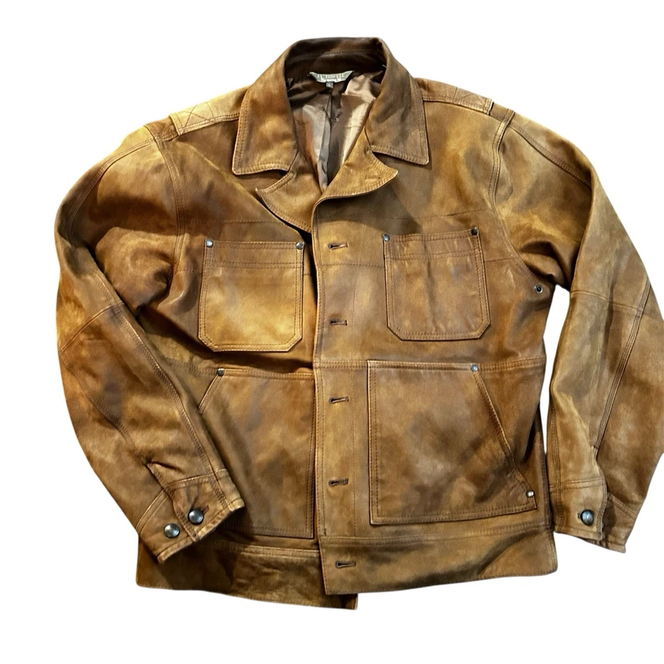 JL Powell Mens Brown Leather Hunting Jacket size Large - Image 1 of 4