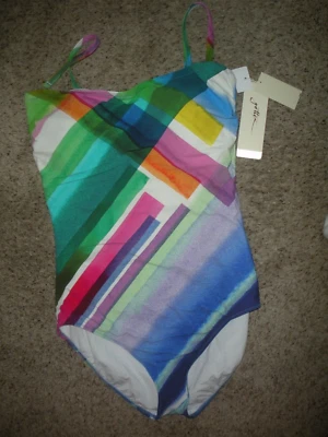 GOTTEX Multicolor Diagonal Dreams 1 Pc Bandeau Style Swimsuit Sz 12 NWT - Image 1 of 2
