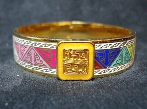 EUC Shanghai Museum Delicate Cloisonne Gold-Tone Enamel Clasp Bangle Bracelet - Picture 1 of 7