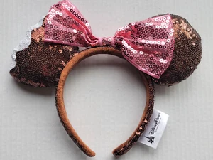 Orecchie ufficiali del parco Disney - topo Minnie - barretta gelato e fiocco paillettes rosa - Foto 1 di 2