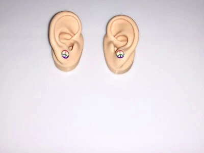 Pendientes perforados arco iris signo de paz orgullo gay LGBTQ post joyería boho Foto 1 de 2