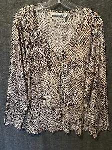 Susan Graver Top Damen 3X braun Stretch flüssig Strick Slinky Tunika Animal Print - Bild 1 von 9