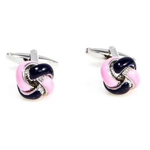 Knot Pink and Black Pair Cufflinks Wedding Groom Dad Gift Box & Polishig Cloth - Picture 1 of 3