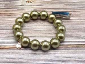 Charter Club Imitation Pearl Stretch Bracelet 14mm Sage Green Gold-tone MSRP $24 - Picture 1 of 4