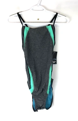 Traje de baño Speedo de una pieza gris jaspeado con espalda abatible para mujer, talla 38 Foto 1 de 4