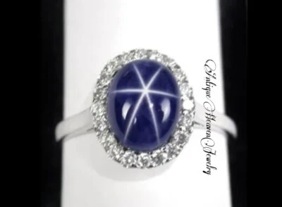 Blue Lindy Star Ring, Lindy Star Sapphire Ring, Women Sapphire Ring, 6 Ray Lindy - Image 1 of 3