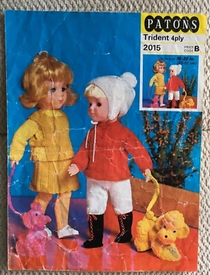 🌟 VINTAGE PATONS PATTERN 2015 FOR DOLLS CLOTHES IN  4 PLY ~ 10”, 16”, & 20” - Image 1 of 3